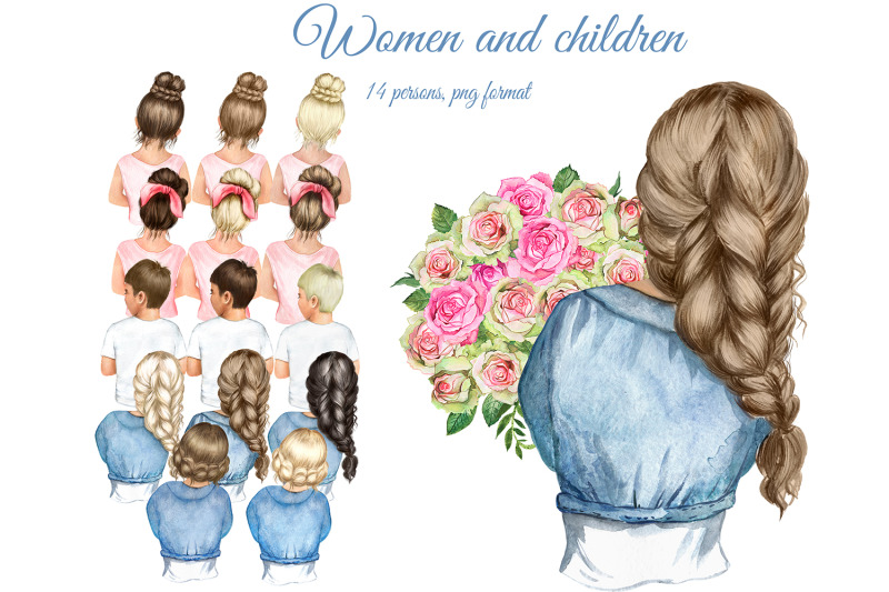 woman-and-child-portrait-clipart-watercolor-set-women-girls-boys