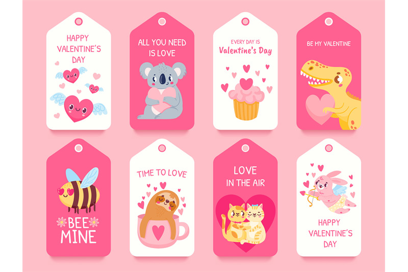 valentines-gift-tags-with-animals-dinosaur-koala-with-hearts-cupid