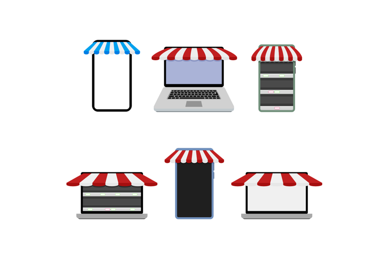 set-of-template-online-store-laptop-and-smartphone