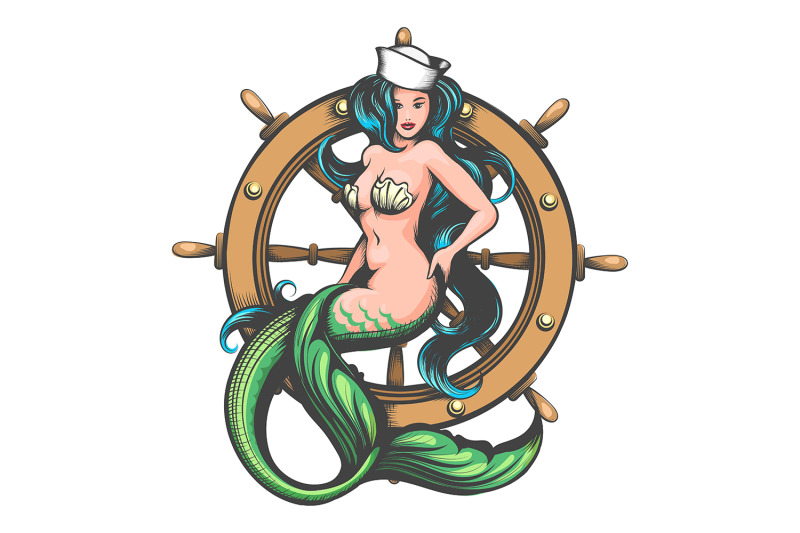 mermaid-and-steering-wheel-colorful-tattoo