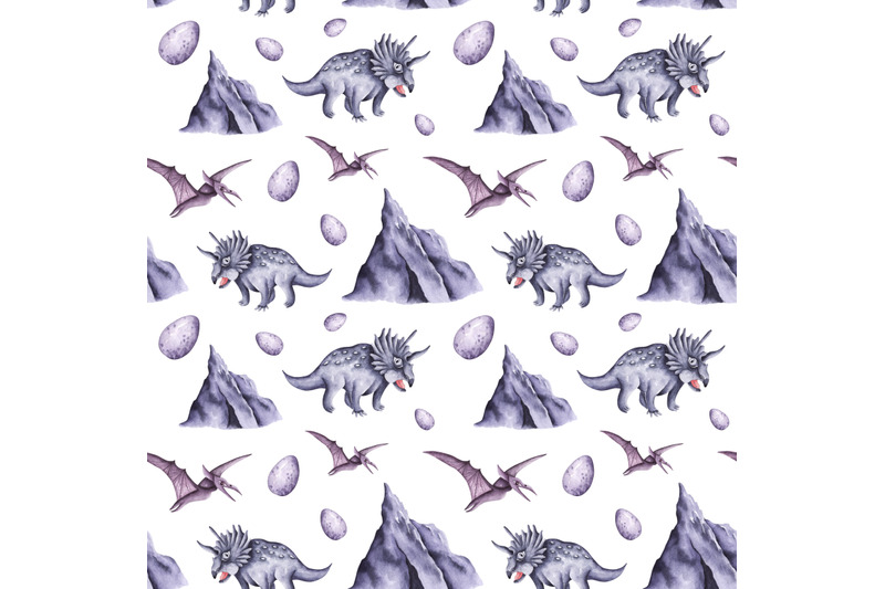 dino-watercolor-seamless-pattern-dinosaur-triceratops-baby-print
