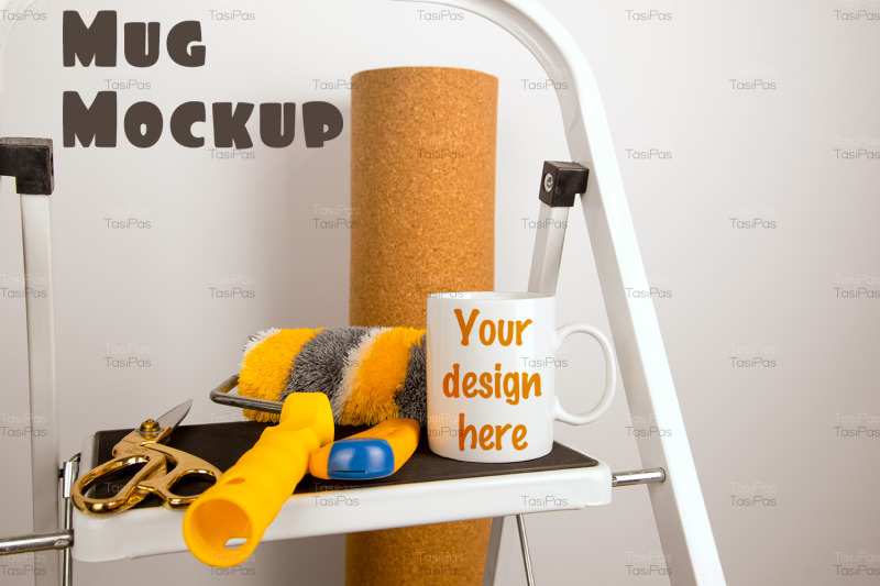 white-coffee-mug-mockup-with-home-repair-stepladder