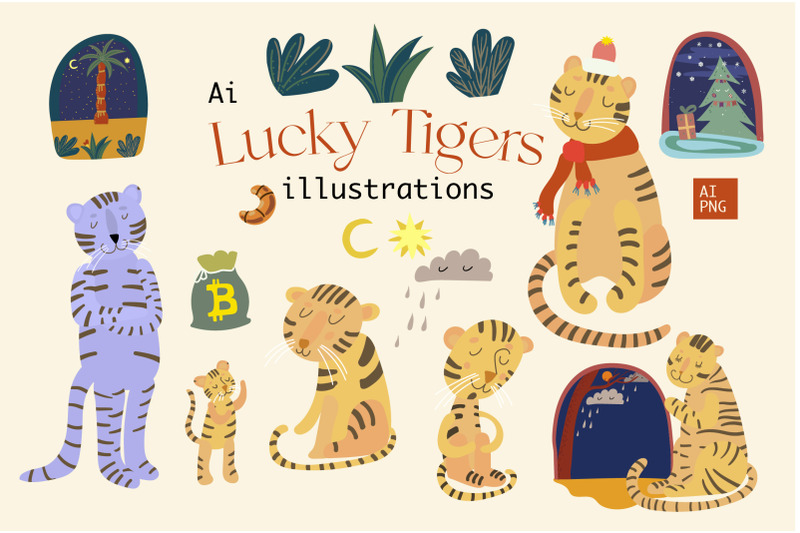 lucky-tiger-illustration-set