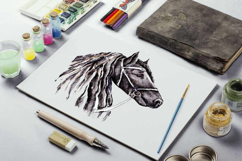 set-of-horses-hand-drawn