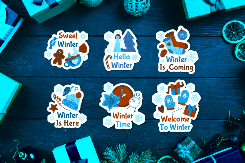 winter-cartoon-badges-set