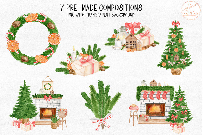christmas-clipart-watercolor-fireplace-christmas-tree-png