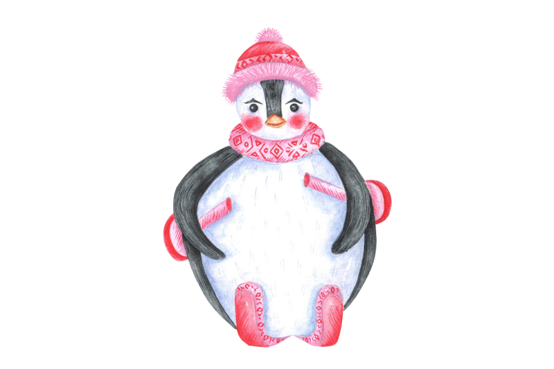 penguin-skiing-watercolor-illustration-winter-sport-christmas
