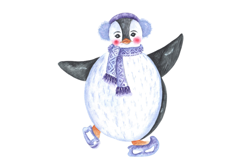 penguin-skates-watercolor-illustration-winter-sport-christmas