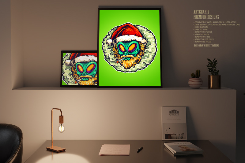 alien-hat-santa-weed-smoking-illustrations