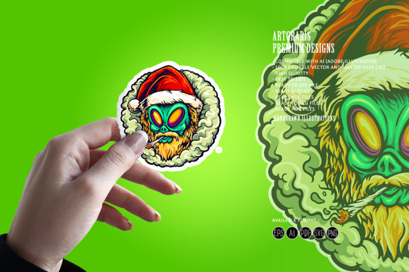 alien-hat-santa-weed-smoking-illustrations