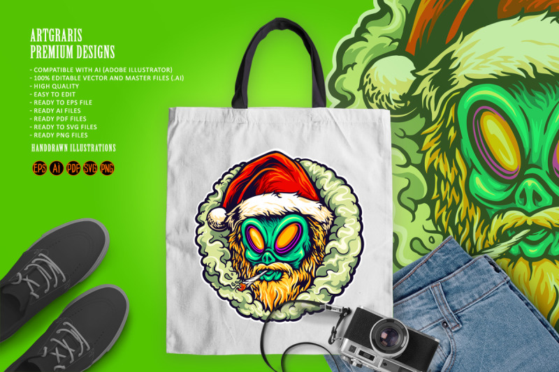 alien-hat-santa-weed-smoking-illustrations