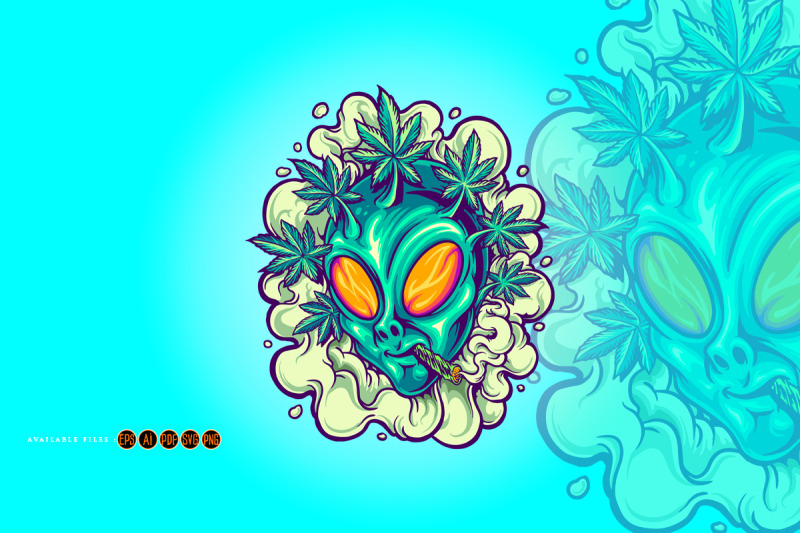 alien-head-weed-plants-hair-smoke-illustrations