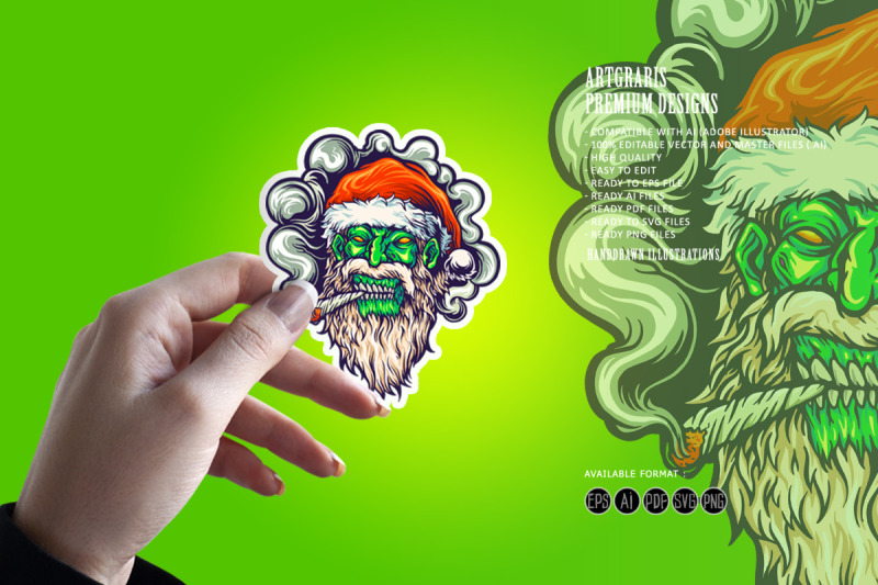 zombie-skull-santa-claus-christmas-cannabis-smoking