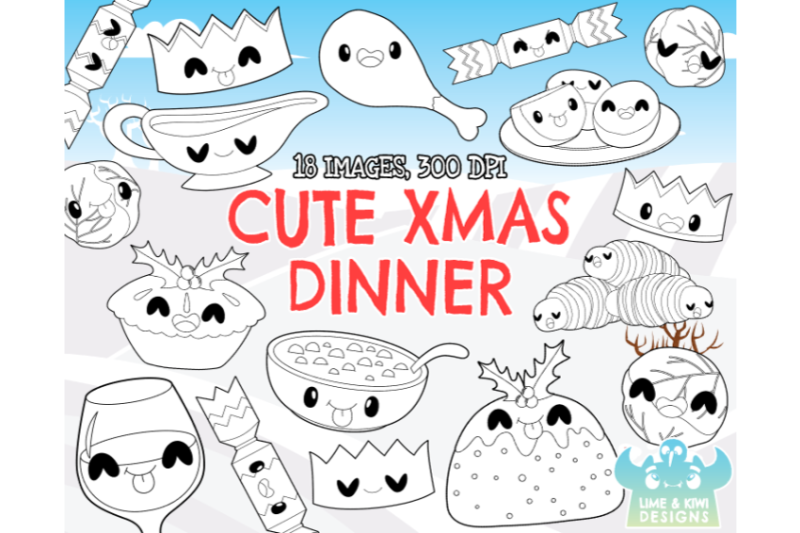 cute-christmas-dinner-digital-stamps-lime-and-kiwi-designs