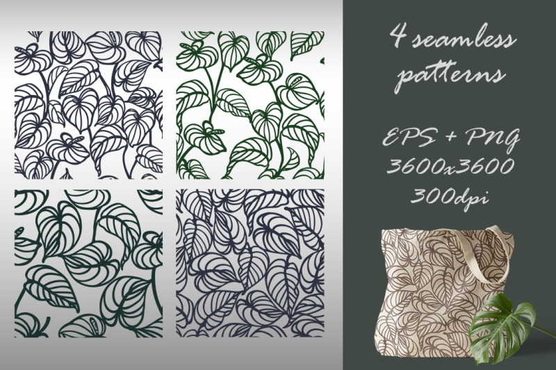seamless-patterns-with-silhouettes-of-leaves-and-flowers