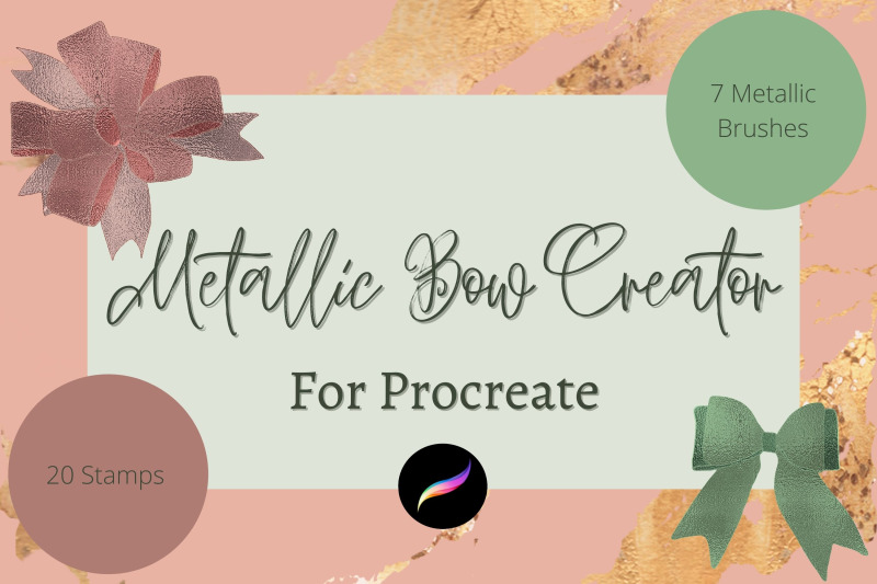 metallic-bows-creator-for-procreate-20-x-stamps-and-7-x-brushes