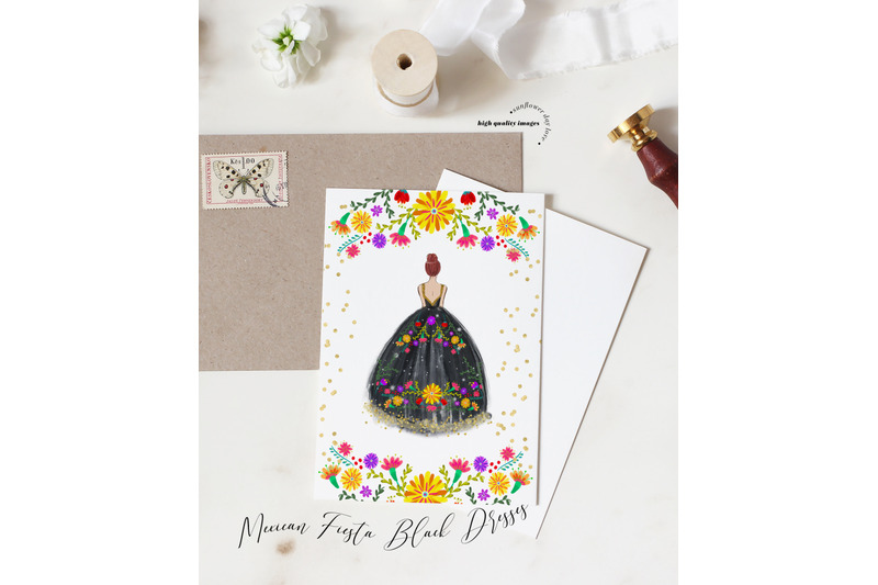 wedding-princess-black-dresses-clipart-mexican-floral