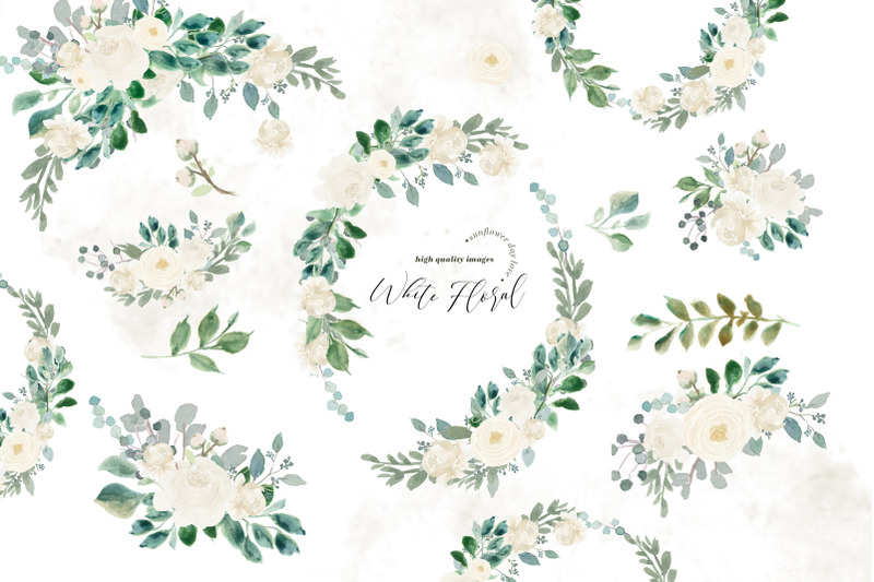 elegant-white-flowers-watercolor-clipart-greenery-white-floral-frame