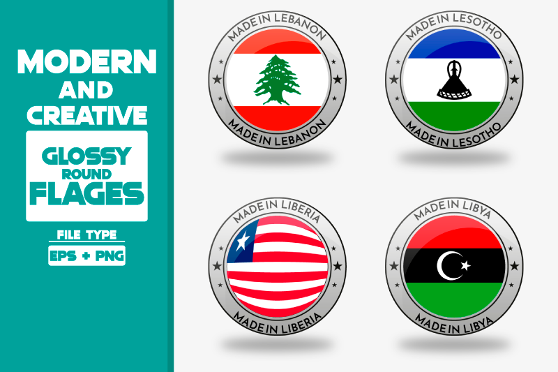 made-in-libya-modern-and-creative-round-glossy-flag-set