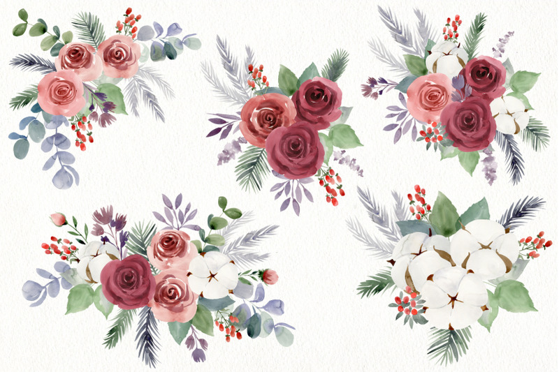 watercolor-christmas-flowers-set