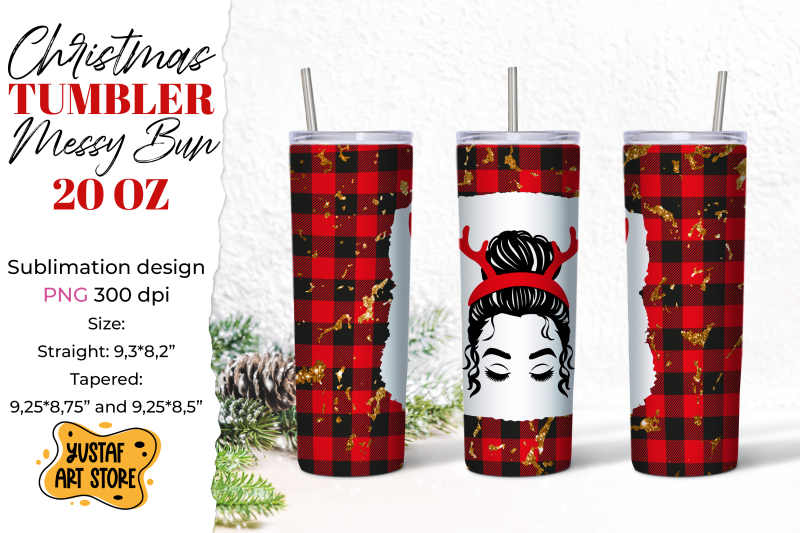 christmas-messy-bun-deer-horns-tumbler-sublimation-design