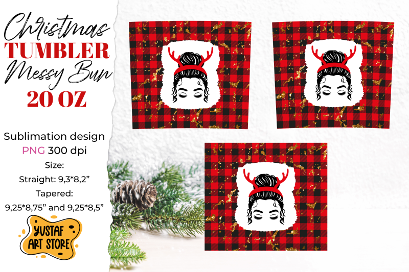 christmas-messy-bun-deer-horns-tumbler-sublimation-design