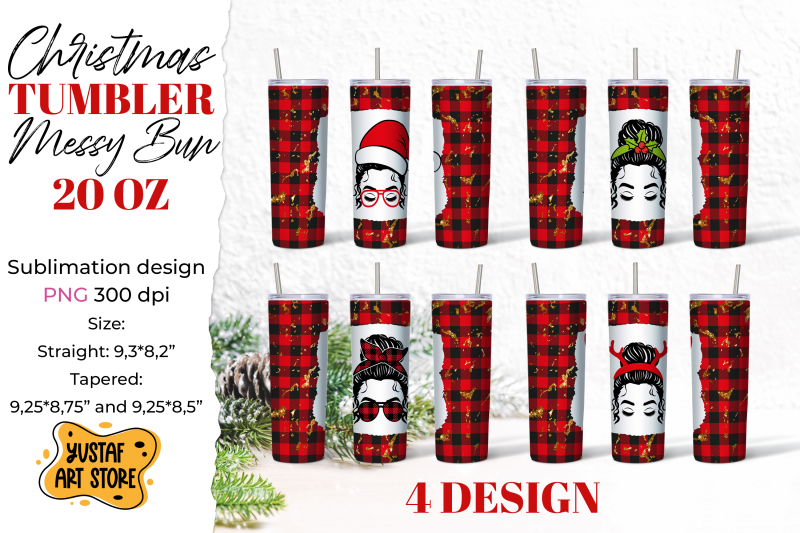 christmas-messy-bun-tumbler-sublimation-bundle-4-design