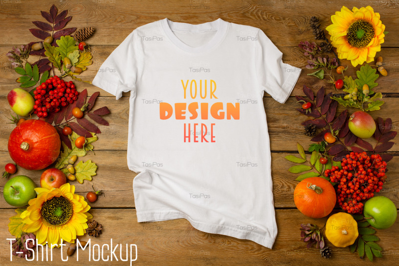 unisex-t-shirt-mockup-with-sunflowers-and-rowanberry