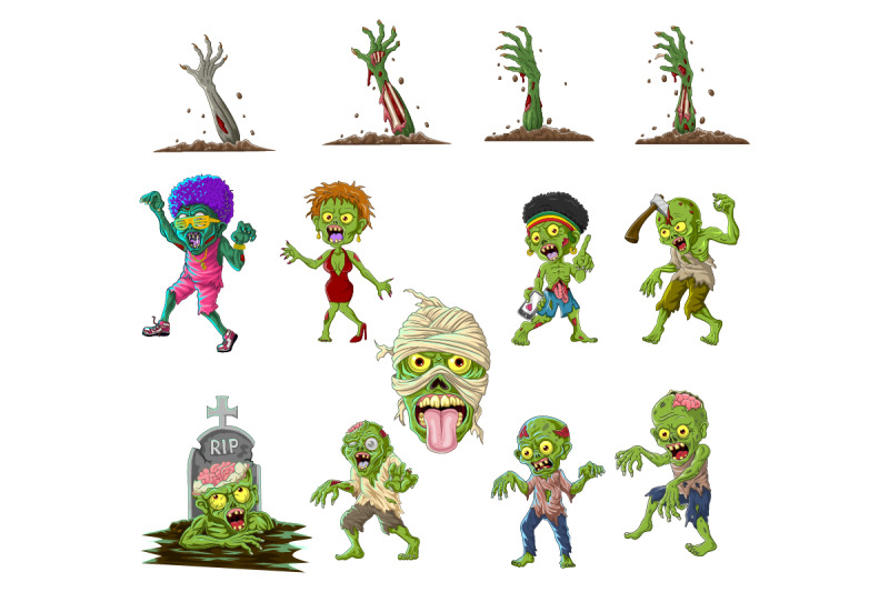 set-of-thirteen-cartoon-halloween-zombie