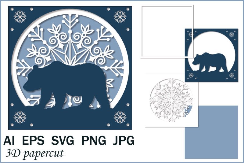 3d-greeting-card-bear-on-mandala-background-papercut