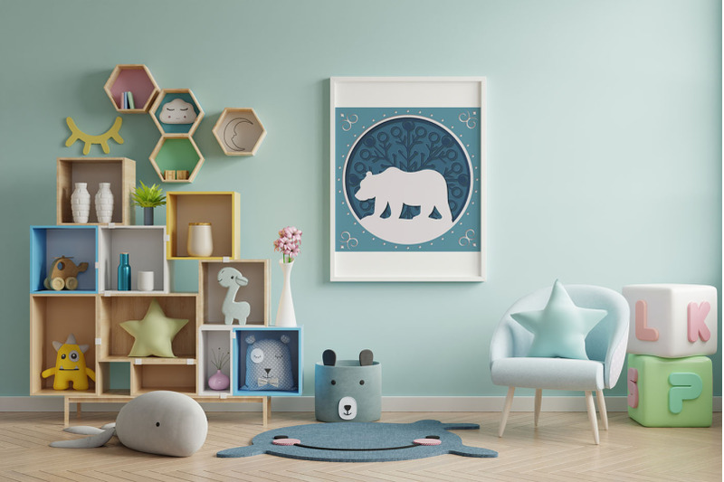 3d-greeting-card-bear-on-mandala-background-papercut