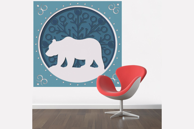 3d-greeting-card-bear-on-mandala-background-papercut