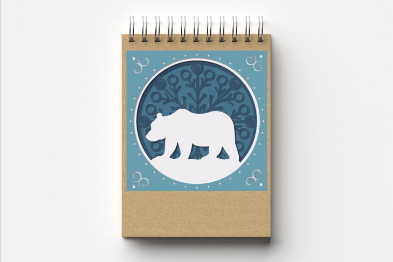 3d-greeting-card-bear-on-mandala-background-papercut