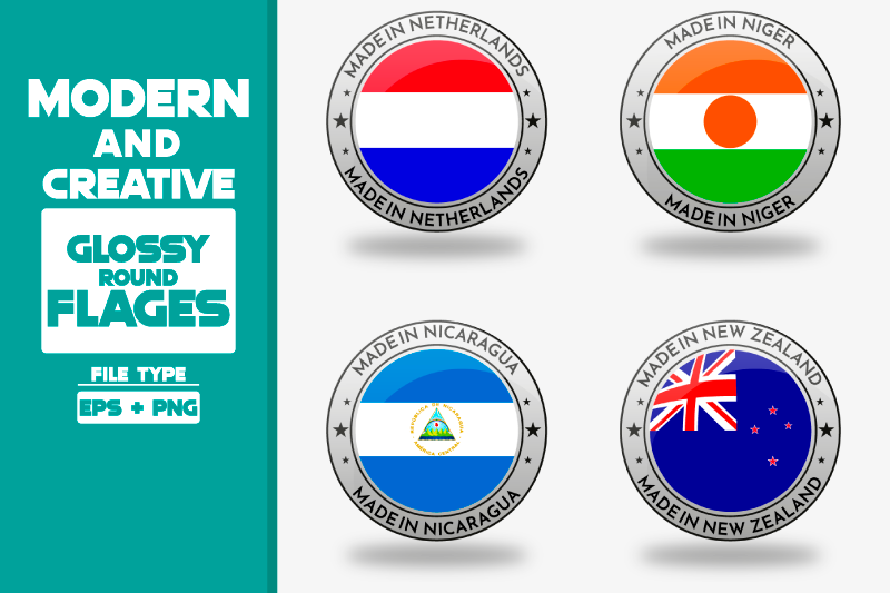 made-in-niger-modern-and-creative-round-glossy-flag-set