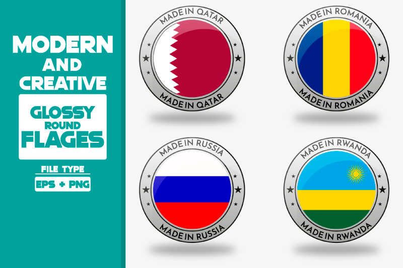 made-in-qatar-modern-and-creative-round-glossy-flag-set