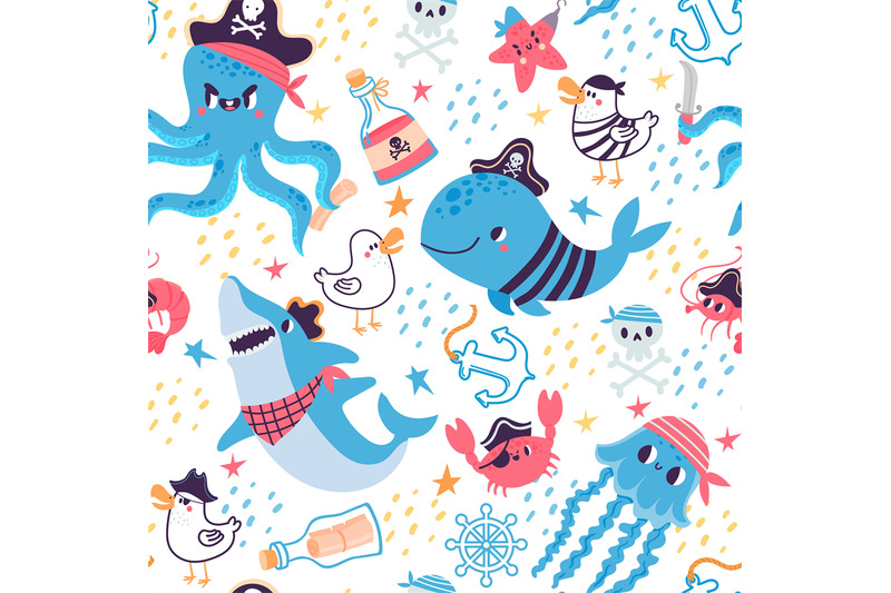 funny-cartoon-seamless-pattern-for-kids-with-pirate-animals-marine-tr