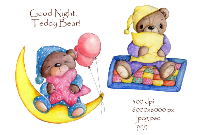 good-night-teddy-bear-watercolor-illustrations