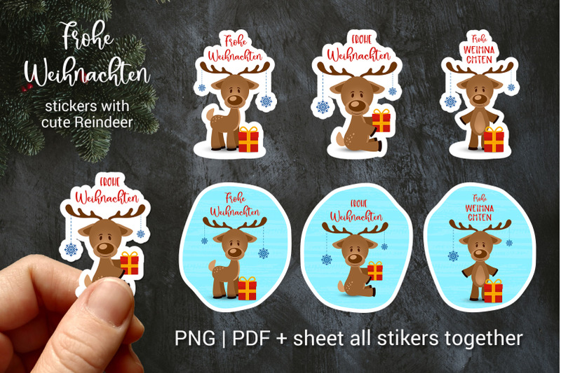 merry-christmas-in-german-frohe-weihnachten-cute-reindeer-stickers
