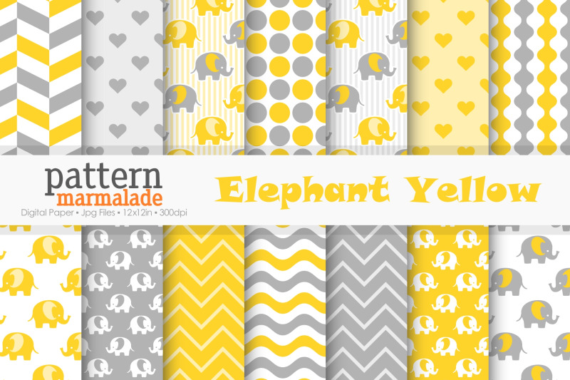 elephant-yellow-and-grey-digital-paper-s1012