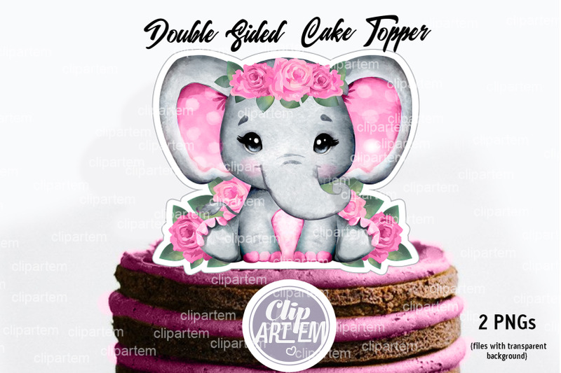 watercolor-pink-baby-girl-elephant-double-sided-2-png-topper