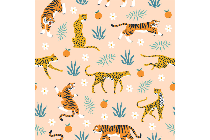 seamless-pattern-tigers-trendy-tropical-background-with-wild-animals