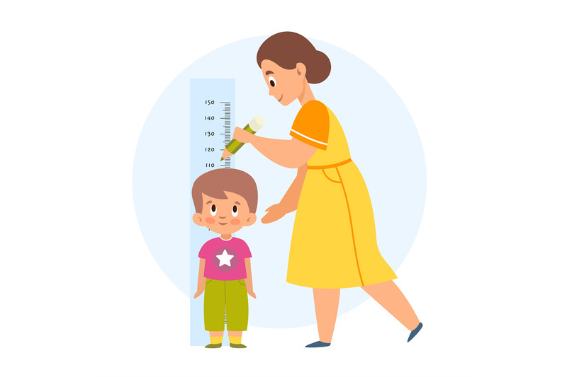 measuring-height-mom-helps-her-son-measure-growth-makes-mark-with-pe