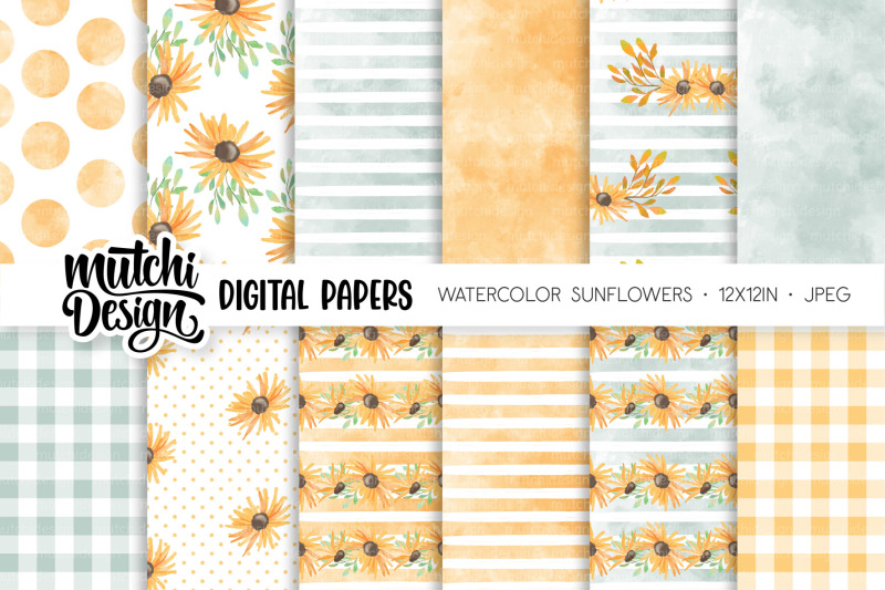 watercolor-sunflower-digital-papers