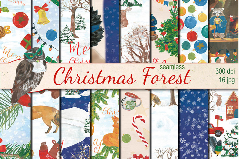 watercolor-christmas-forest-seamless-patterns