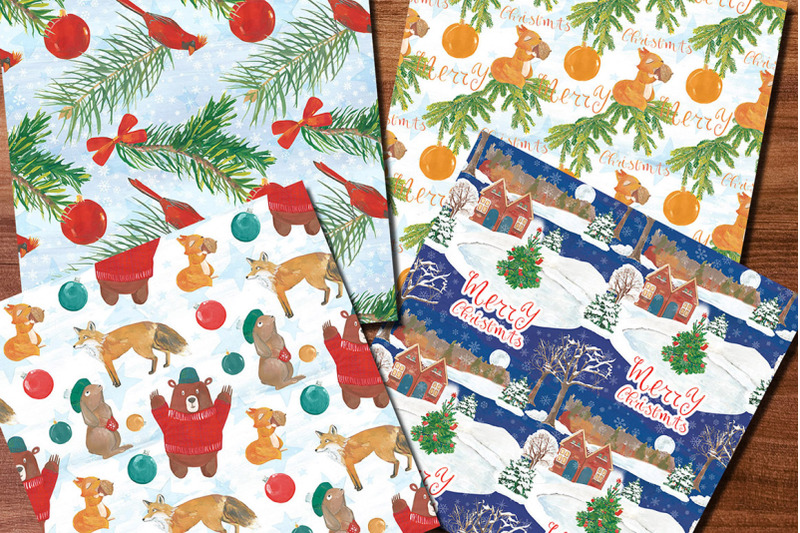 watercolor-christmas-forest-seamless-patterns