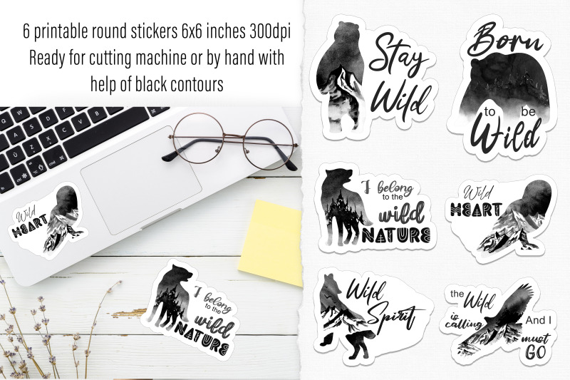 black-and-white-stickers-wild-nature-printable-sticker-pack