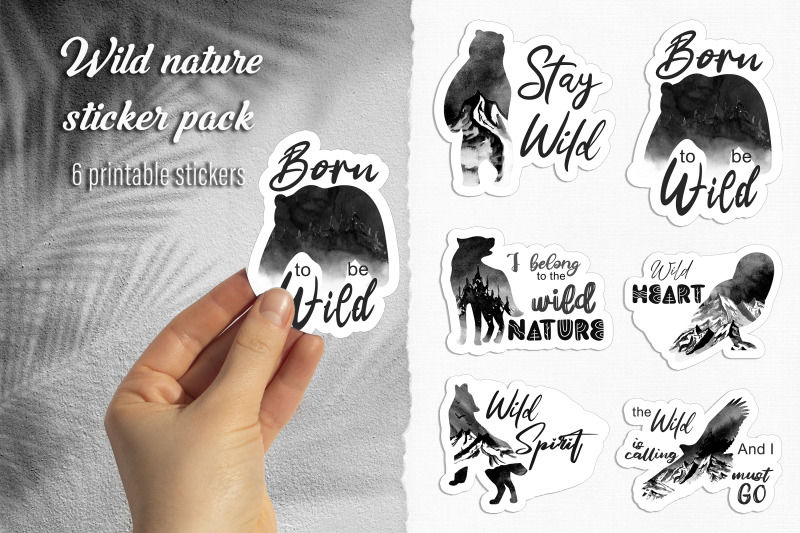 black-and-white-stickers-wild-nature-printable-sticker-pack