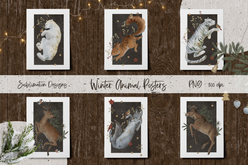 winter-animal-posters-set-png-sublimation-designs