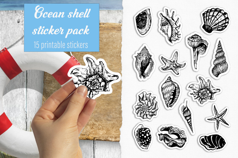 ocean-shell-sticker-pack-black-and-white-printable-stickers