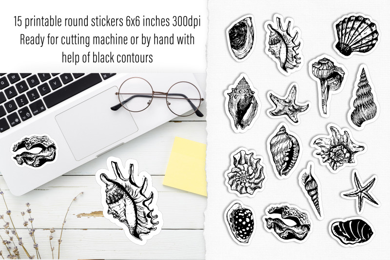ocean-shell-sticker-pack-black-and-white-printable-stickers